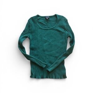 Vintage 90s Green Ribbed Long Sleeve Sweater Y2K Large 12-14